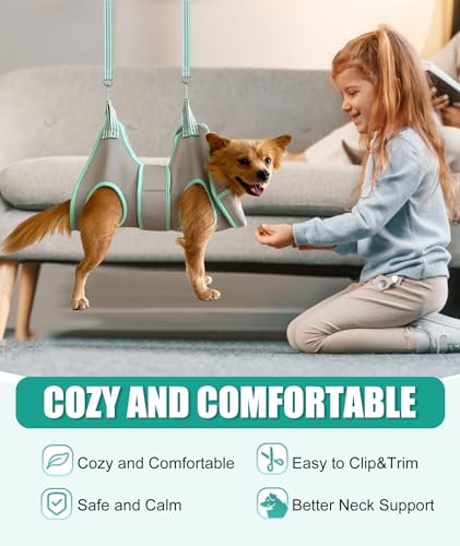 Kkiimatt Dog Grooming Hammock Harness, Small Dog Groming Sling, Gray Dog Hanging Harness for Nail Trimming,Dog Nail Clipping Hanger Restraint Holder - size: S (30 LB Max) Silver Grey 6-13in