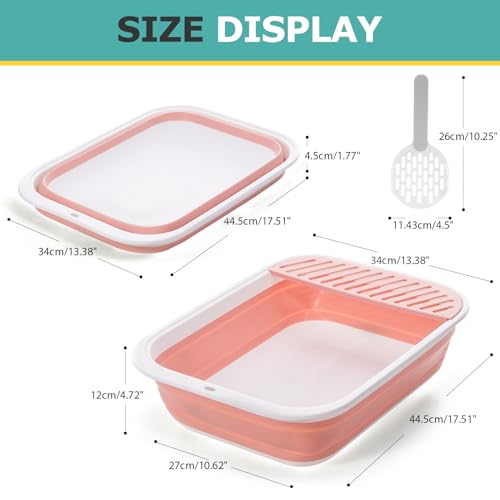 Open Top Cat Litter Box, Large Foldable Cat Potty Height-Adjustable Sides Anti-Splash, Open Air Kitty Litter Pan No Smell, Cat Toilet Easy Clean with Cat Litter Scoop (Pink) - color: SMALL PINK