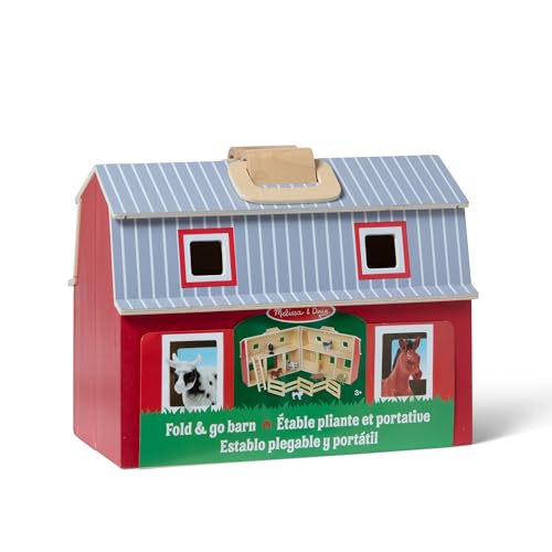 Melissa & Doug Fold and Go Wooden Barn with 7 Animal Play Figures - Farm Animals Barn Toy, Portable Toys, Farm Toys for Kids and Toddlers Ages 3+
