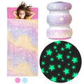 Kids Sleeping Bag for Boys & Girls - Glow in The Dark for Ages 3+, Large With Pillow Pocket, Extra Soft Toddler Blanket (66" x 33") - color: Rainbow - Stars