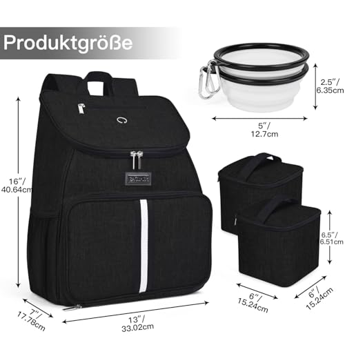BAGLHER丨Dog Travel Bag, Airline Approved Pet Supplies Backpack, Dog Travel Backpack Accessories Set with 2 Silicone Collapsible Bowls and 2 Food Baskets. Black - color: Black-A