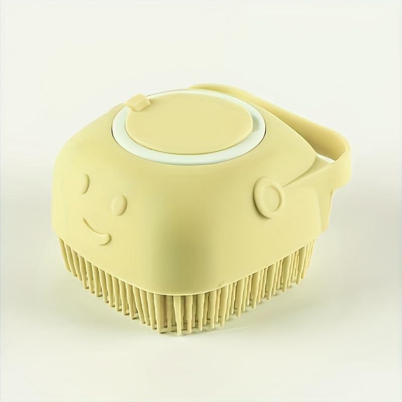 Pet Bath Brush with Shampoo Storage Hole Soft Silicone Massage Comb Dog Cat Shower Grooming Brush for Bathing (yellow) - color: yellow