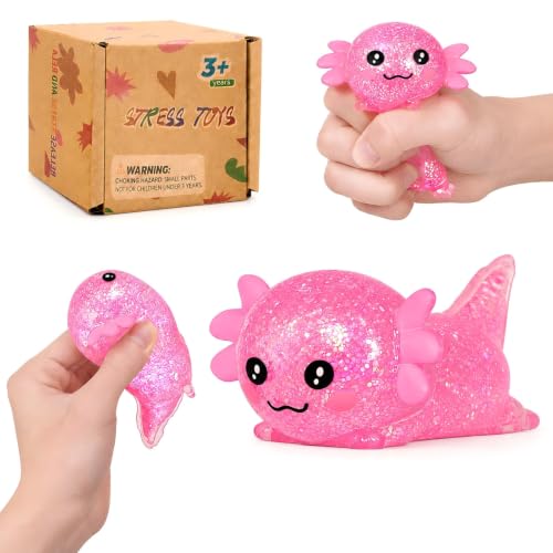 Axolotl Squishy Toy, Soft Slow Rising Sensory Fidget Toy, Cute Stretchy Axolotl Squeeze Toy, Stress Relief Desk Toy Gift for Kids 3+ and Adults(Pink) - color: Pink
