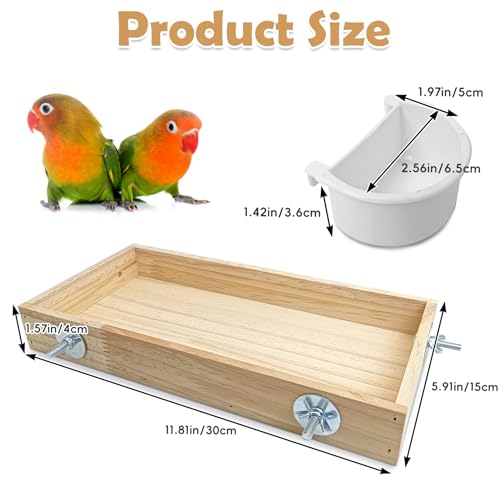 BNOSDM Wooden Bird Feeder for Cage Natural Wood Bird Foraging Box Food Dish for Small to Medium Birds Parrot Feeding Cups for Cockatiel, Lovebird, Parakeet, Budgies (Large) - size: M:11.8 x 5.9 x 1.6in