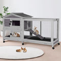 Suumerpety 62" Rabbit Hutch with Chew-Proof Ramp & Waterproof Roof - Indoor/Outdoor Bunny Cage, 2-Story Design, 6 Lockable Caster Wheels & Dual Pull-Out Trays (Grey) - color: (Grey)