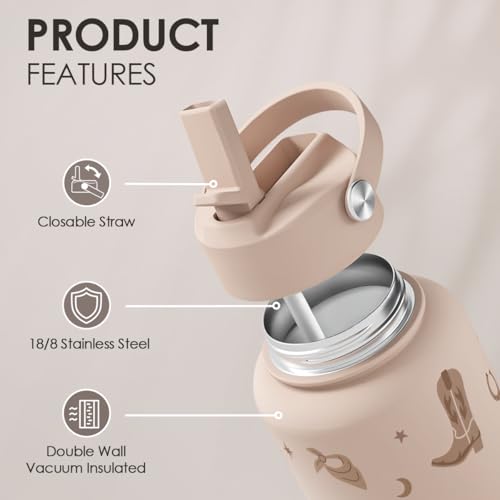 SANDJEST Western Cowgirl Water Bottle 32oz Stainless Steel with Lid, Insulated Bottles for Women Girls, Gift Idea for Birthday Christmas - color: Cowgirl