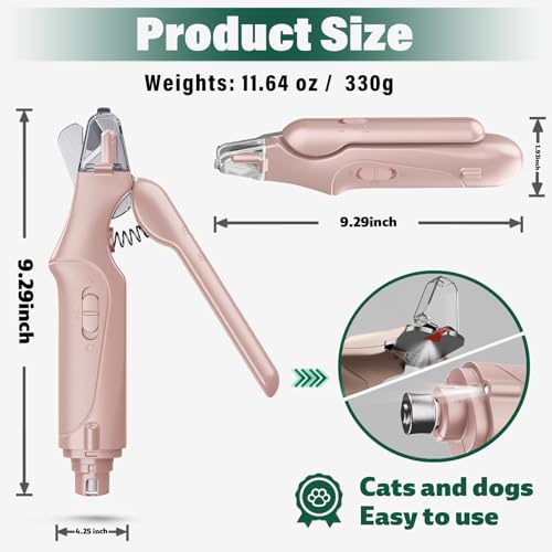 2 in 1 Dog Nail Clippers & Cat Nail Clippers Trimmers for Large Medium Small Dogs Cats Claw Trimmer Quick Sensor and Safety Guard USB Rechargeable Dogs Nail Trimmer with Catcher & 2 LED Lights - color: Pink
