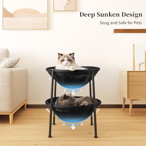 Double Cat Bed Black, Breathable for 2 Cats 22.8in x18.7in x 18.7in | Cat Supplies Pet Supplies Whole Wash Stable & Breathable Easy Assembly Indoors Outdoors, 16.9 in x 16.9 in x 9.5 in - color: Black, size: 18.7"L x 18.7"W x 22.8"Th (Mesh)