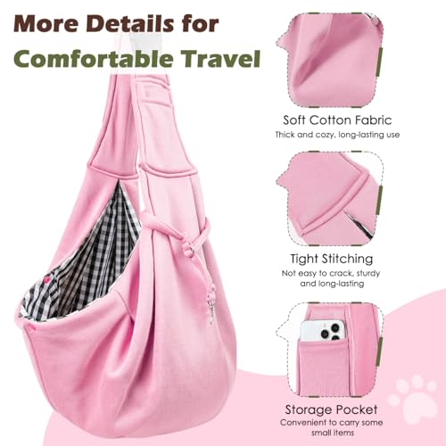 Pawaboo Small Dog Sling Carrier, Reversible Hands Free Dog Sling Carrier for Small Dogs Cats, Puppy Sling Carrier with Adjustable Strap Buckle & Safety Harness, Puppy Essentials, Pink - color: Pink - Up to 12lbs