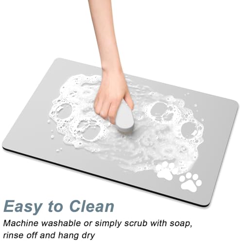 Rnivvi Dog Food Mat, 12" x 19" Footprint Absorbent Dog Cat Bowl Mat for Food and Water, Cute Anti-Slip Rubber Pet Feeding Rug Protect Floors, Puppy Placemat for Feeding & Watering Supplies, Gray - color: A-Gray Footprint, size: 12"x19" (Regular)