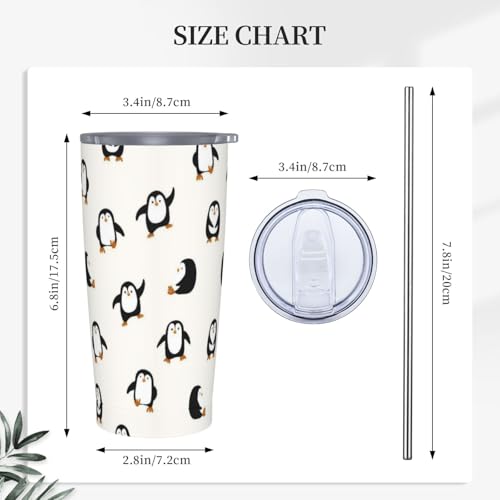 Penguin Tumbler with Lid and Straw Animal 20oz Insulated Stainless Steel Cup Beige Travel Coffee Mug Water Bottle for Women Gift for Birthday Christmas - color: Black White