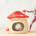 Ceramic Mushroom Hamster Hideout with Detachable Lid (Red) - Cute Hamster House, Habitat Decor for Dwarf Rabbits, Guinea Pigs, Chinchillas, and Small Pets