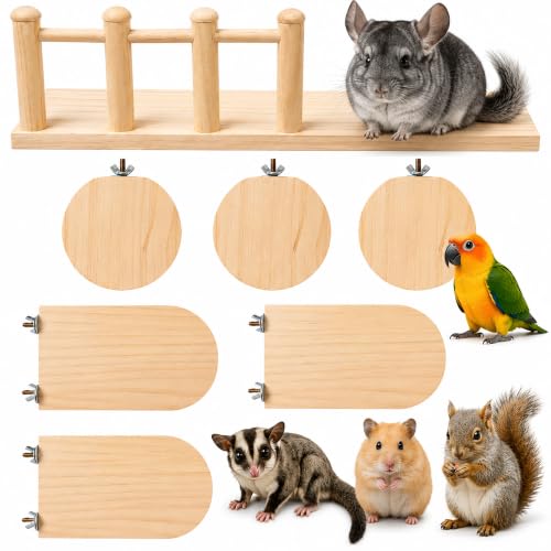 Chinchilla Ledges 7 Pcs Solid Wooden Hamster Platform Toys (Platform 7PCS) | 7pcs in one set,solid wood, stable support,chinchilla cage accessories for Rat,Gerbil,Parrot syrian hamster,Squirrel Mouse - style: Platform 7PCS