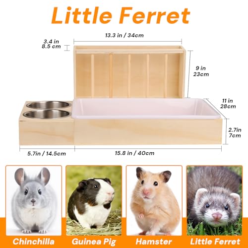 3-in-1 Wooden Rabbit Hay Feeder with Litter Box for Rabbits & Small Pets | Sturdy Wooden Hay Feeder Set for Guinea Pigs, Chinchillas, Hamsters, Ferret and Other Small Animal
