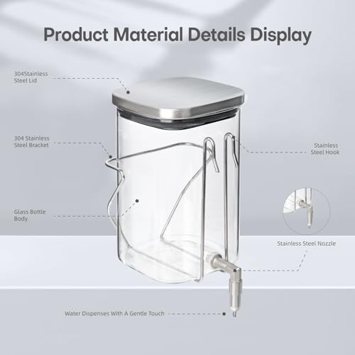 Premium Stainless Steel & Glass Pet Water Bottle - Firing Pin No-Drip Dispenser for Rabbits/Parrots/Rodents | 3 Size Options with Universal Cage Mount (1000ml) - size: 1000ml