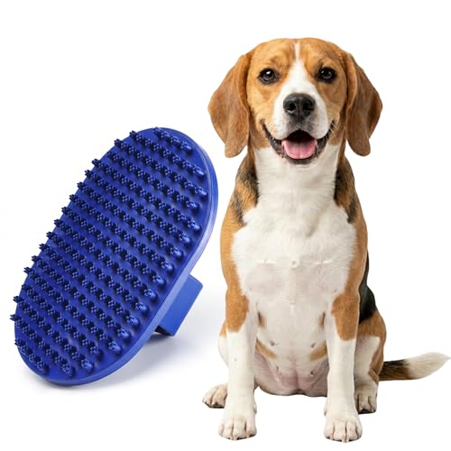Pets&Goods Rubber Grooming Brush for Dogs & Cats - Gentle Deshedding Bath Brush for Short & Medium Hair - Soft Bristles, Anti-Slip Grip, Easy to Clean - color: Blue