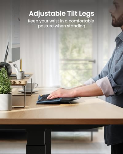 ProtoArc EKM01 Plus Wireless Ergonomic Keyboard Mouse Combo - Blue | Full-size Split Keyboard with Cushioned Wrist Rest, Ergonomic Mouse, 3-Device Bluetooth/2.4G, USB-C Rechargeable - color: Blue