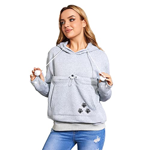 Unisex Big Pouch Hoodie Long Sleeve Fleece Pet Dog Holder Carrier Pullover Sweatshirt… - color: Light Grey, size: Small