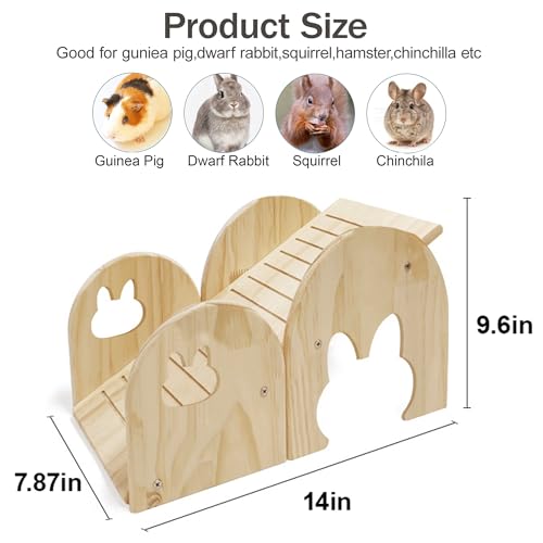 Large Bunny Hideout Wooden Bunny House with Ramp Rabbit Castle(Ladder) | solid wood guinea pig hideout chinchilla house with detachable panels,rabbit hide with ramp hideaways and climbing areas - style: Ladder
