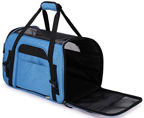 EliteField Soft-Sided Pet Carrier for Cats & Small Dogs (3-Year Warranty) | Airline Approved, Removable Bed & Cover, Built-In Leash, Luggage Sleeve, Seat Belt Loop, Waterproof, Durable, Foldable - color: Sapphire Blue, size: 17.0"L x 9.0"W x 12.0"H