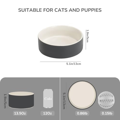 SPUNKYJUNKY 13.5OZ Ceramic Dog and Cat Bowl, Modern Cute Weighted Food Water Bowl for Replacement White-Grey (2 Pack) - color: White-grey, size: 1.7 CUPS × 2