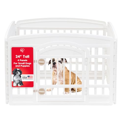 IRIS USA 4-Panel Dog Playpen, Pet Enclosure, White | Puppy Training, Configurable Layout, Multi-Shape Setup, Custom Pen Configuration, Secure Door Latch, Stable Non-Tip Base - color: White, size: 4 Panel - 24" H