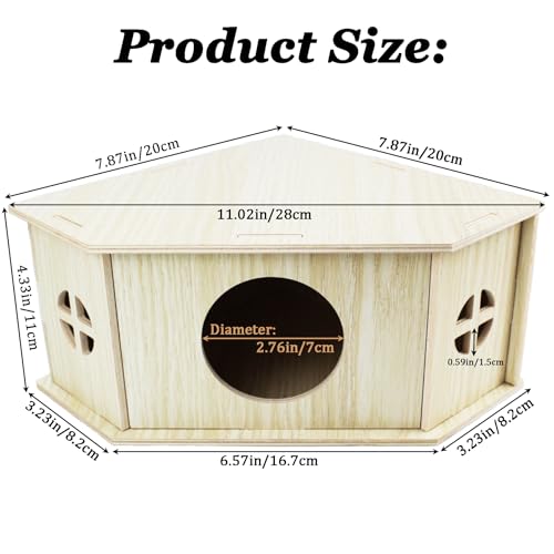Amonk Triangle Hamster Hideout Wooden Syrian Hamster Toys 8x8x4in Small Animals Houses Exploring Toys with Hole & Windows for Young Gerbil, or Baby Mouse and Other Small Pets