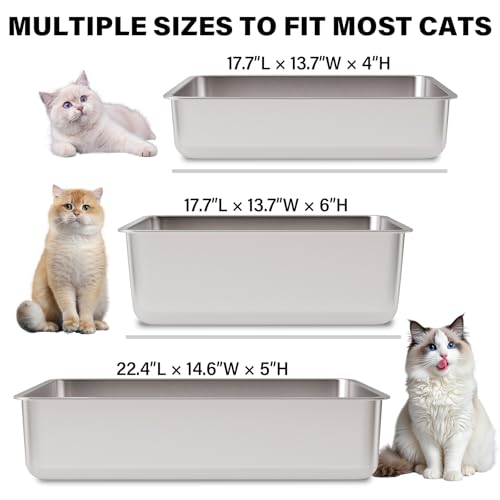 Stainless Steel Litter Box 2 Pack, XLarge Metal Litter Box | Easy Clean Non Stick Easy Entry No Smell Steel Litterbox for Kitty/Cats - size: 2pcs XL:22.4"x14.5"x5.1"
