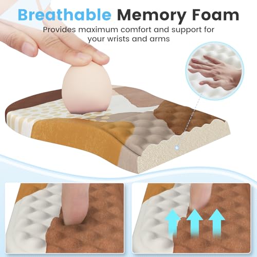 HAOCOO 3-Pcs Ergonomic Desk Pad Set with Wrist Support, Coffee Boho | Memory Foam Keyboard Pad, Smooth Computer Pad Surface, Textured Wrist Cushion, PU Anti-Slip Base, Matching Coaster Included - color: Boho Brown Coffee Tan