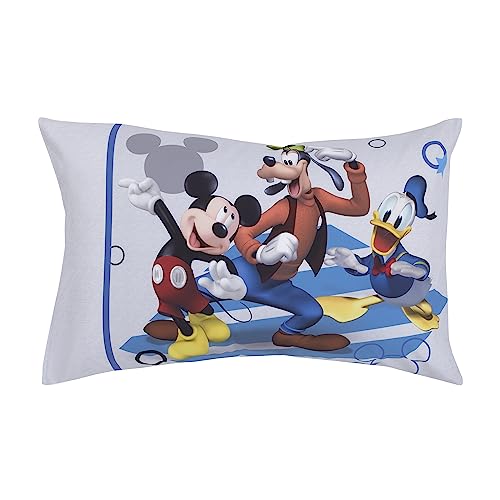 NoJo Disney Mickey Mouse Clubhouse Buddies Multi Colored Goofy, Pluto, and Donald Duck 4 Piece Toddler Bed Set - Comforter, Fitted Bottom Sheet, Flat Top Sheet, and Reversible Pillowcase