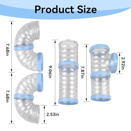 8 Hamster Tube Set, Clear Hamster Tunnel Tube Kit DIY Small Animal Toy Tube Adventure External Accessories Syrian Dwarf Mouse Rat (Blue)
