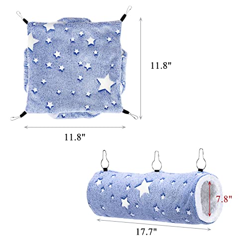 Noctilucent Luminous Guinea Pig Rat Hammock Bunkbed Hanging Tunnel Hideout | Hanging Soft Bed Mat for Ferret Hedgehog Squirrel Hideout Cage Accessories (Tunnel and Bunkbed Hammock) - color: Blue