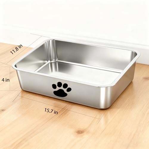 Stainless Steel Cat Litter Box,Metal Kitty Litter Pan,Kitty Shallow Litter Box for Small Animals Cats Kitty,Rabbits Toilet,Easy to Clean,Non Stick - size: 15.7"x 11.8"x 4"