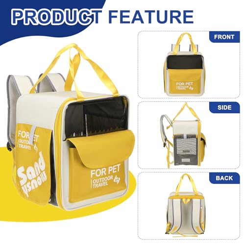 Pet Backpack Carrier, Portable and Ventilated, Oxford Cloth, Dogs Cats and Small Animal Travel Bag 13.39" Up to 16.5 Lbs, (Yellow), Intended for Hiking/Camping/Traveling - color: Yellow, size: 13.39"