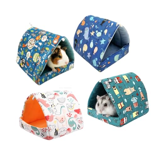 Guinea Pig Hideout 4 Pack, Washable Fleece Small Animal Bed & Tunnel, Cozy Guinea Pig House Cage Accessories for Bunny, Hedgehog, Chinchilla, Hamster, Ferret (Greenery,7.9 in) - size: Medium