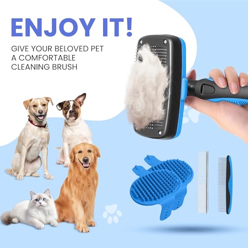 Self Cleaning Shedding Brush - 5-in-1 Professional Pet Grooming Kit Skin Friendly Grooming Tool for Dogs, Cats, and Puppies, Deshedding and Hair Removal for Long and Short Haired Pets, Blue - color: Blue