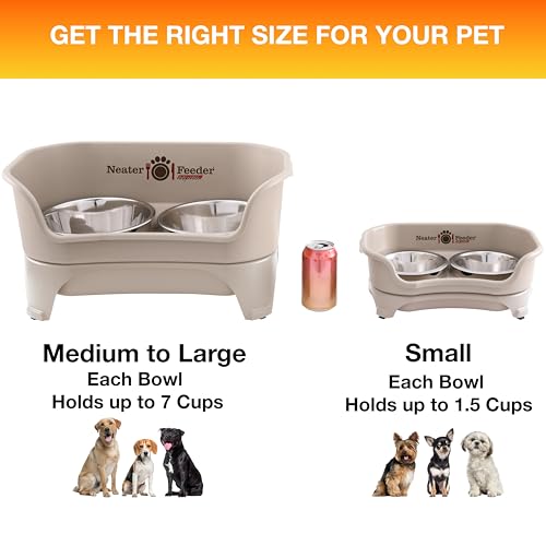 Neater Feeder Express Mess Proof Dog Bowls Elevated for Small Breeds Under 15 Lb, Made in USA, No Spill Raised Dog Food Bowl Stand, Stainless Steel Food and Water Bowl Set, Feeding Station, Almond - color: Almond, size: Small w/ Standard Bowls