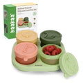 Haakaa Silicone Baby Food Containers, 4oz/120ml Baby Food Jars with Leakproof Animal Lids and Tray, Freezer-Safe Storage for Homemade Purees, Snacks & Meal Prep, 4 Pack, Spring Green Tray - color: Spring Green Tray