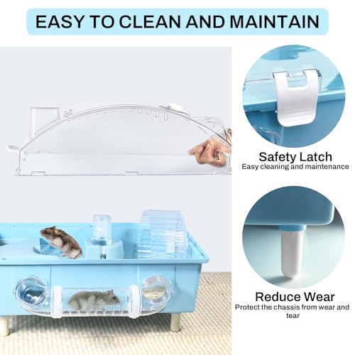 Tfwadmx Dwarf Hamster Cage,Acrylic Rat Cage,Hamster Home Small Animal Cages with Tube Exercise Wheel Mouse Habitat for Gerbils Mice 17.7”x11”x11.8”, Blue - color: Blue