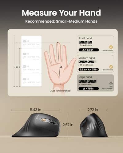 ProtoArc EM11 NL Wireless Ergonomic Vertical Mouse, Rechargeable, Gray | 58° vertical design supports a natural wrist posture, connect 3 devices via Bluetooth/2.4G USB-A, 500mAh USB-C rechargeable. - color: Gray
