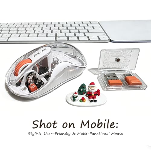 FMOUSE Transparent Wireless Mouse, Tri-Mode Bluetooth & 2.4GHz, White | Santa Claus Figurines | USB-A & USB-C Receiver | Rechargeable | MacBook Laptop iPad PC | Silent Clicks | Portable | RGB - color: White - Christmas Special Edition