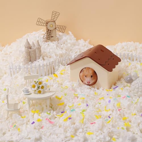 99% Dust-Free Soft Natural Paper Bedding with Odor Control, for Hamsters, Guinea Pigs,Rabbits, Chinchillas, Rats, Mice, Gerbils, Bunniess, Rodents, Small Animals - 80 Liters (White + Pink) - color: White+Pink