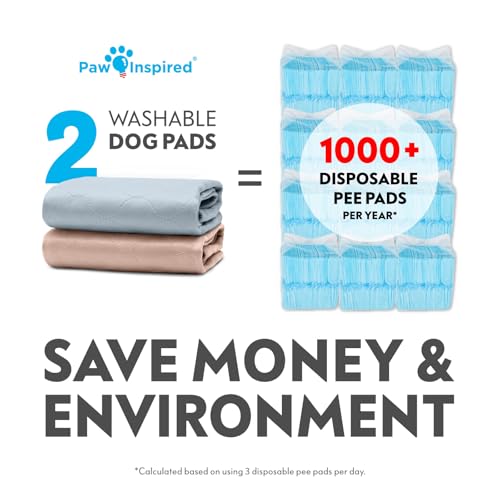 Paw Inspired Round Washable Pee Pads for Dogs, 17 Inch Size, 2 Pack | XS (Extra Small) Reusable Puppy Pad, Waterproof Mat, Leakproof, Non-Slip Liner for Potty Training, Whelping - size: 17" (2 pack)