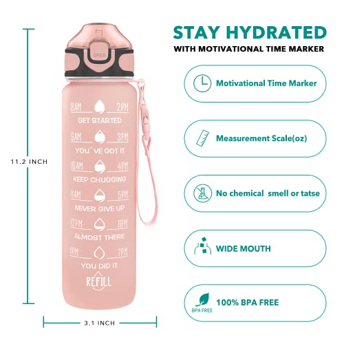 Enerbone 32 oz Water Bottle with Times to Drink and Straw, Motivational Drinking Water Bottles with Carrying Strap, Leakproof BPA & Toxic Free, Ensure You Drink Enough Water for Fitness Gym Outdoor - color: Lotus Matte