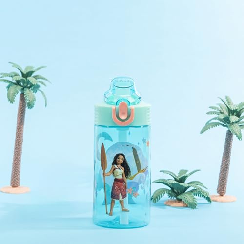 Zak Designs Disney Moana Sage 16oz Leak-Proof Straw Kids Water Bottle | BPA Free, Durable Plastic, Cupholder Friendly, Dishwasher Safe, Easy to Clean, Lid Lock, Handle, For School, Home, Travel - color: Disney Moana (Moana, Maui), size: 16 Ounces