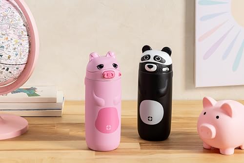 Ello Ellies 12oz Stainless Steel Leakproof Kids Water Bottle, Panda | Insulated kids water bottle with straw, leakproof locking lid, carry handle, and stainless steel fun animal design for school - color: Panda, size: 12 Ounces