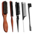 5 PCS Boar Bristle Slick Back Hair Brush Set Edge Control Brush Teasing Comb for Men Women Boar Bristle Smoothing Brushes Sleek Hair Brushes for Slicking Hair Beard (5PCS) - color: 5PCS
