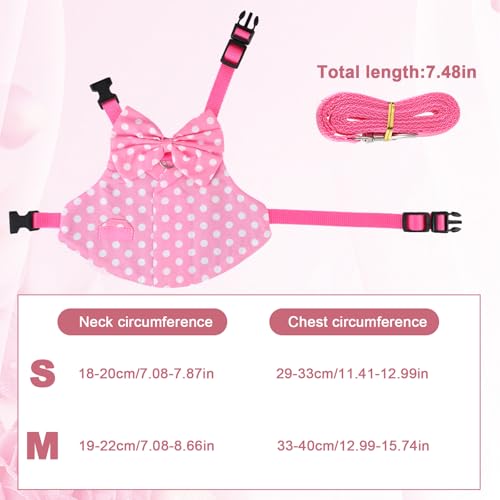 Rabbit Harness and Leash Set, Pink Polka Dot Bunny Suit, Cute Easter Bunny Clothes with Cute Bow for Outdoor Training Camping Walking Escape Proof Pink(M) - size: M