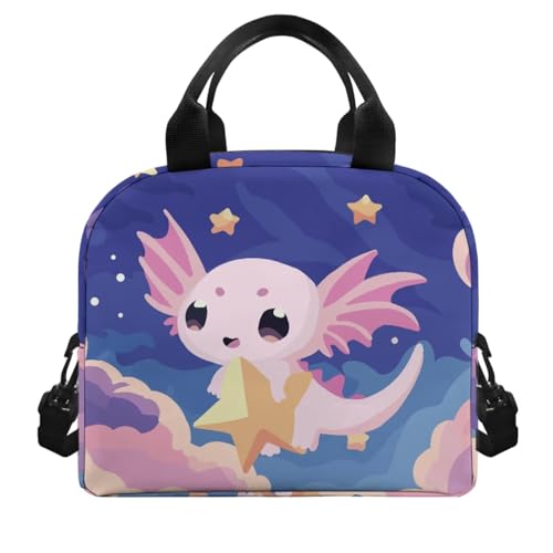 Cartoon Axolotl Bookbag for Girls with Lunch Box Water Bottler Holder and Zipper Clouser Pencil Case for Boys Kids Compartment 6Th Grade School Bag Big Capacity 4 in 1 Primary Backpack - color: Cartoon Axolotl