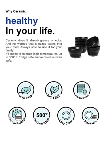 LE TAUCI Small Dessert Bowls Chili Bowls 8 Ounce Bouillon Cups for Dessert Soup Dipping Sauce Coffee Cupping - Set of 6, Maze Black - color: Black